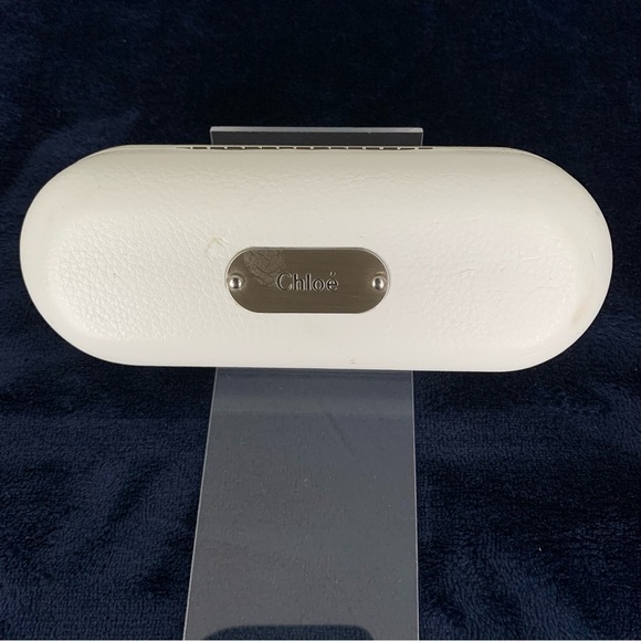 CHLOE Sunglasses Case White Faux Leather Metal Feet On Bottom Logo Plate Luxury - Picture 1 of 13